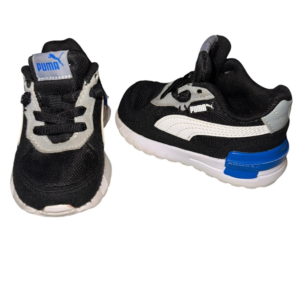 Puma  Graviton  Unisex Kids Black and White Sneakers with Blue Accents - Picture 2 of 7